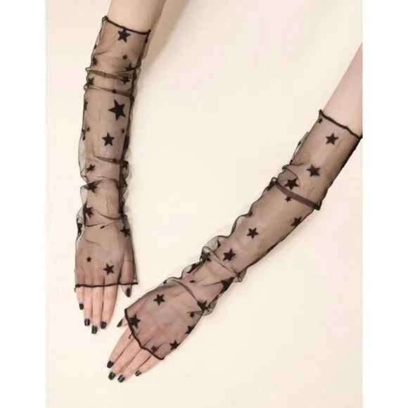 STAR Black Fingerless Long Opera Gloves NEW - Picture 3 of 4